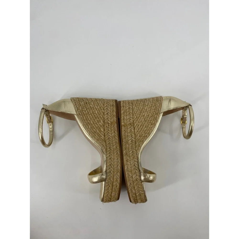 Stuart‎ Weitzman Wedge Sandals Gold Metallic Ankle Strap Espadrille Platform